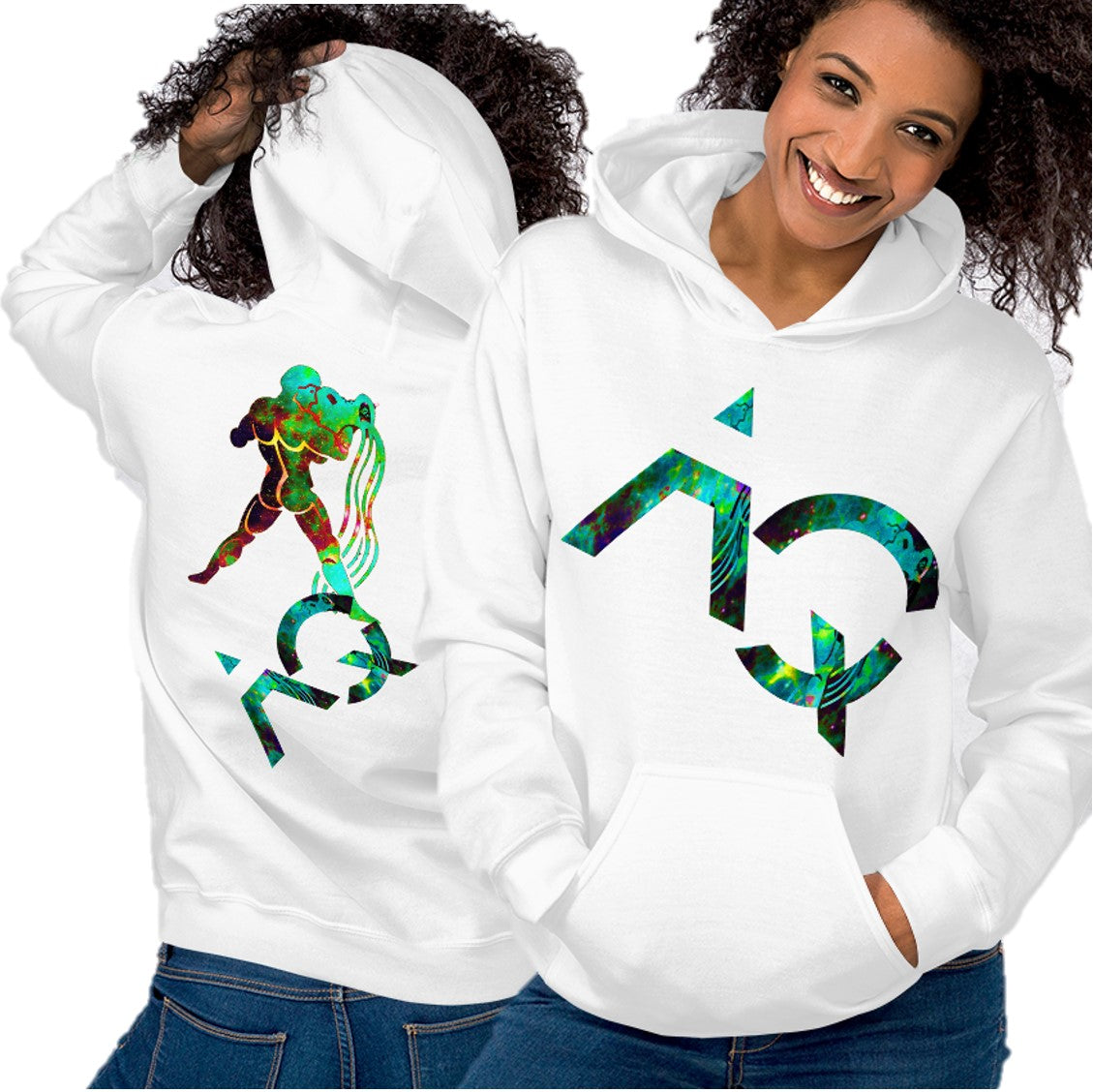 Hoodie for Girls-black, white, blue, pink, grey. Aquarius Star Sign. WickedYo.